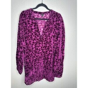 Torrid Blouse Womens 3X Purple Velvet Burnout Floral Long Sleeve Bohemian Top